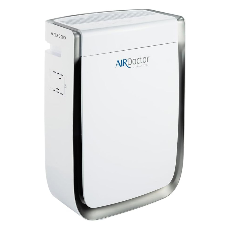 air-doctor Georgia Mold Mutts, LLC A white AirDoctor air purifier model AD3500 with a rectangular shape, rounded edges, and side vents stands upright against a plain background, offering advanced mold detection capabilities